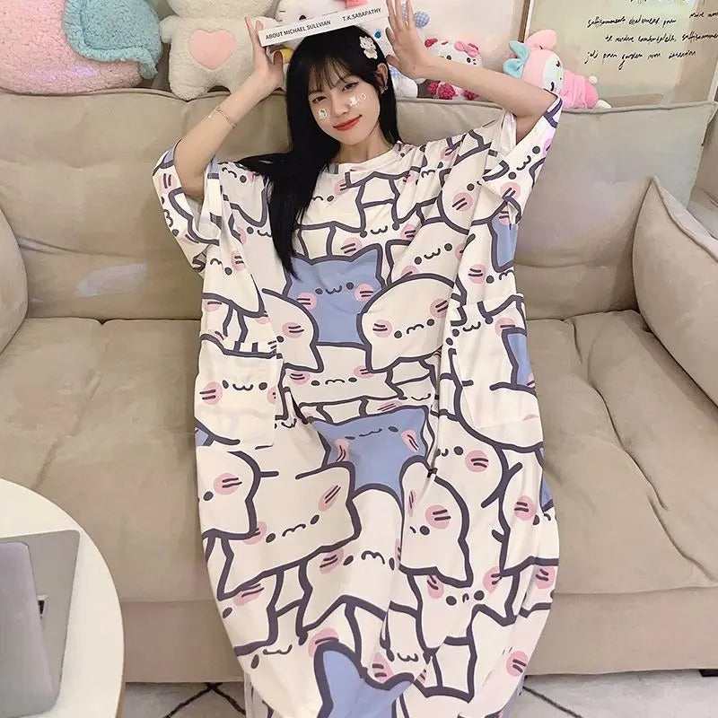 Short Sleeved Cartoon Loose Pajamas