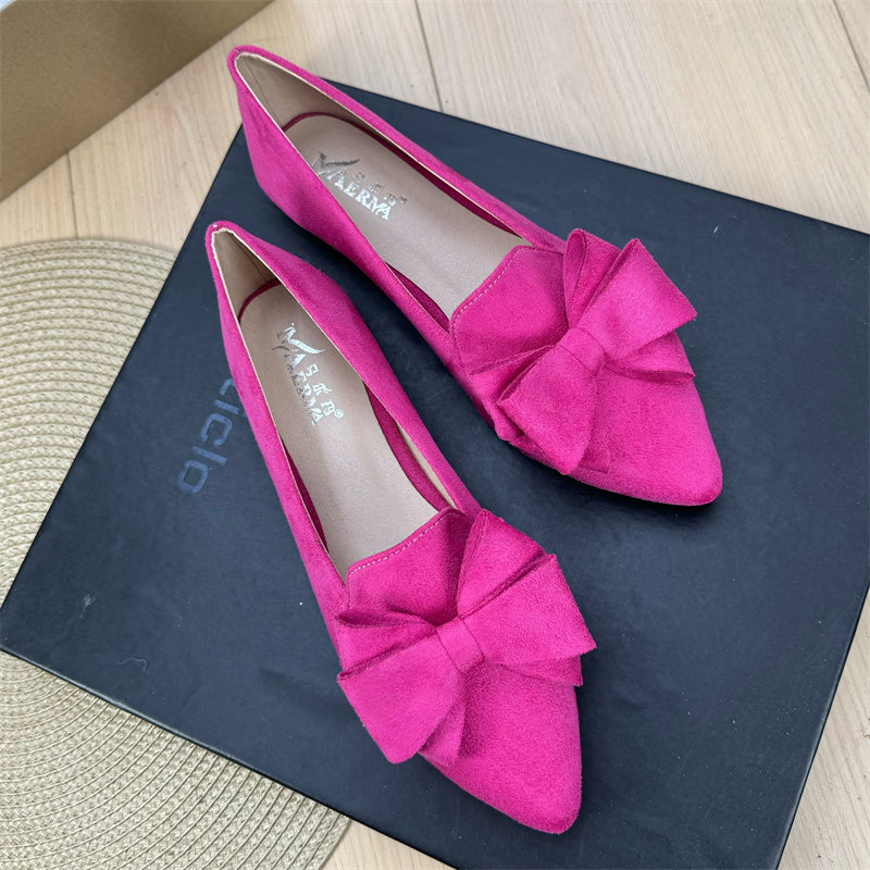 Women's Versatile Solid Color Bow Pointed Flat Shoes