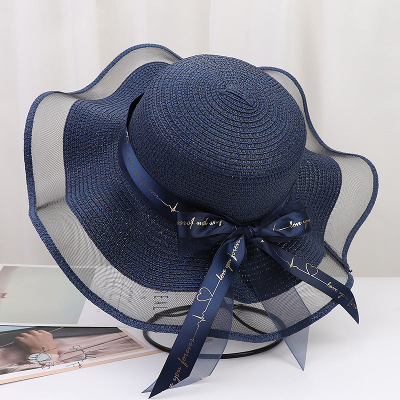 Large Eaves Bow Streamer Beach Hat Women's Outdoor Sun Protection Dome