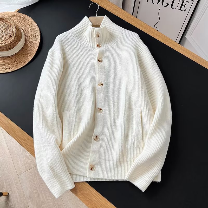 Ny strikket cardigan langærmet Shufulei løs rullekrave-sweaterjakke