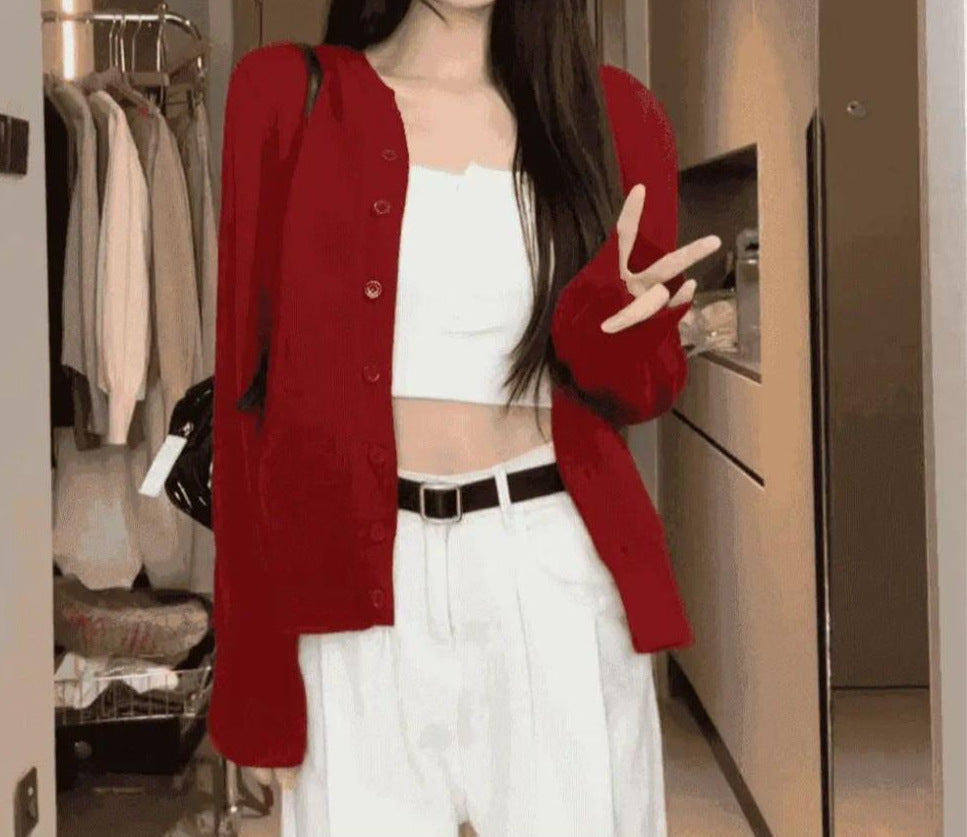 College Style Knitted Cardigan Thin Wool Sweater