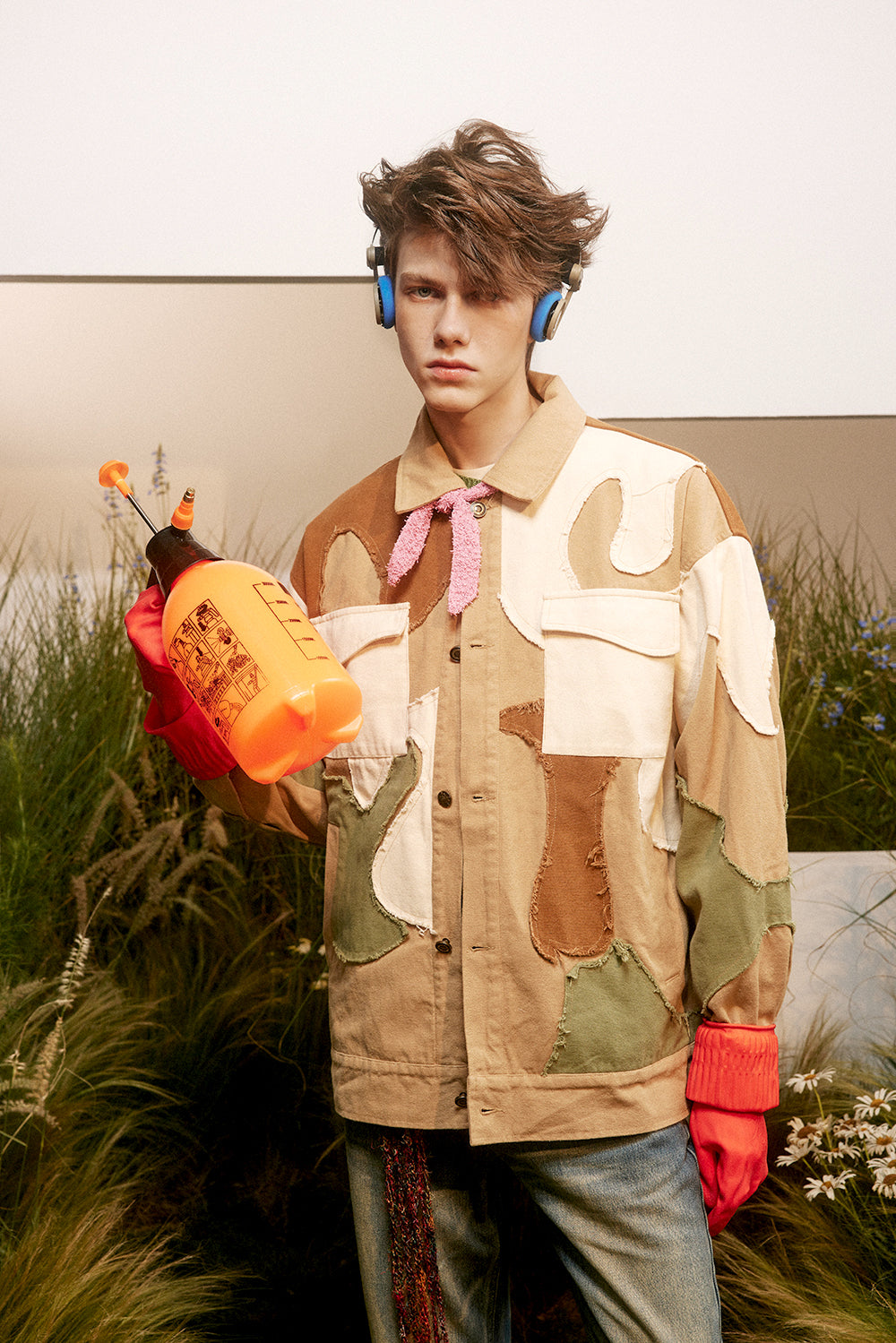 Stitching Color Block Design Sense Niche Loose Turn-down Collar Coat Tide