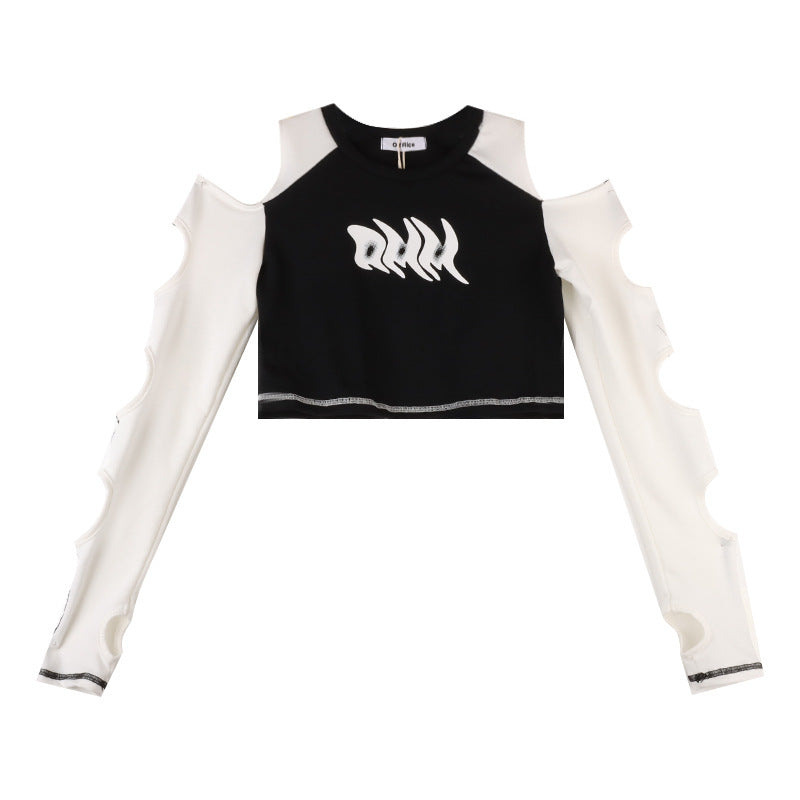 Spicy Girl Design Cut-out Off Shoulder T-shirt