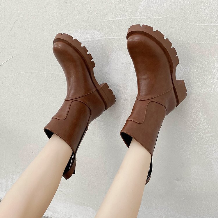 Fashion Zipper Mid-tube Platform Martin Boots