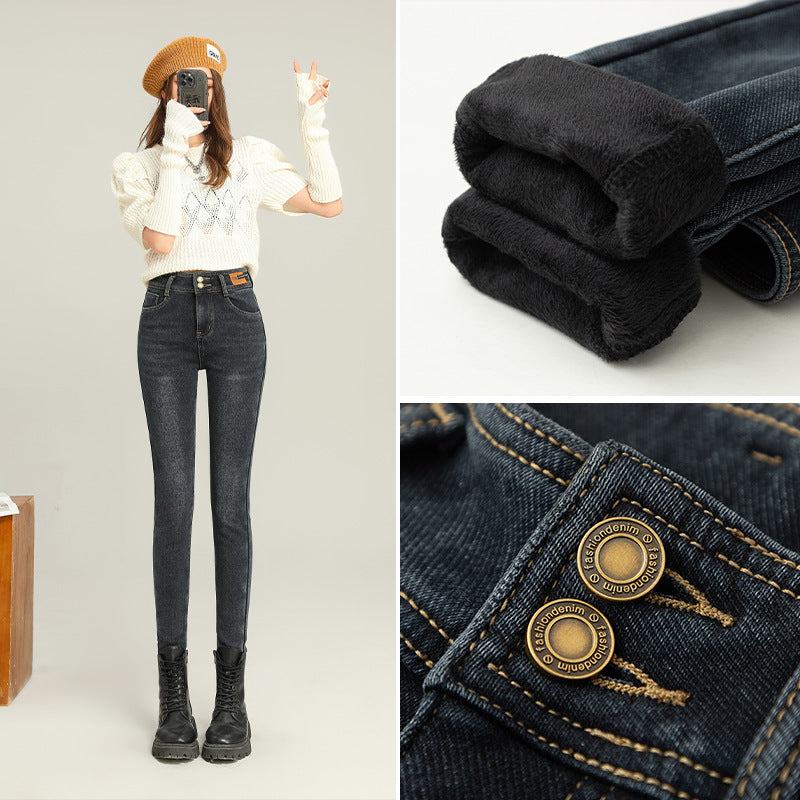Fleece-lined Thick Jeans Women's Slim Fit
