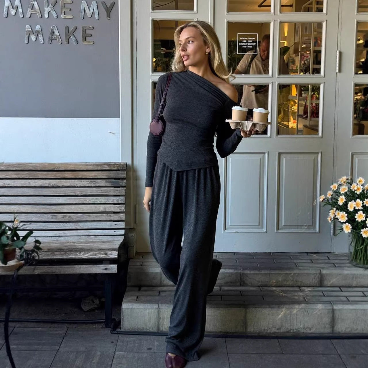 Womens Relaxed-Fit  Slouchy Casual Pants Set Two-Piece