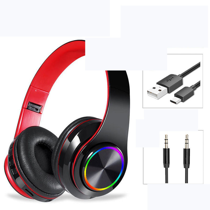LED Wireless Bluetooth Headphones Gaming Headsets Sport Earphone with Support TF Card Colorful Breathing Lights