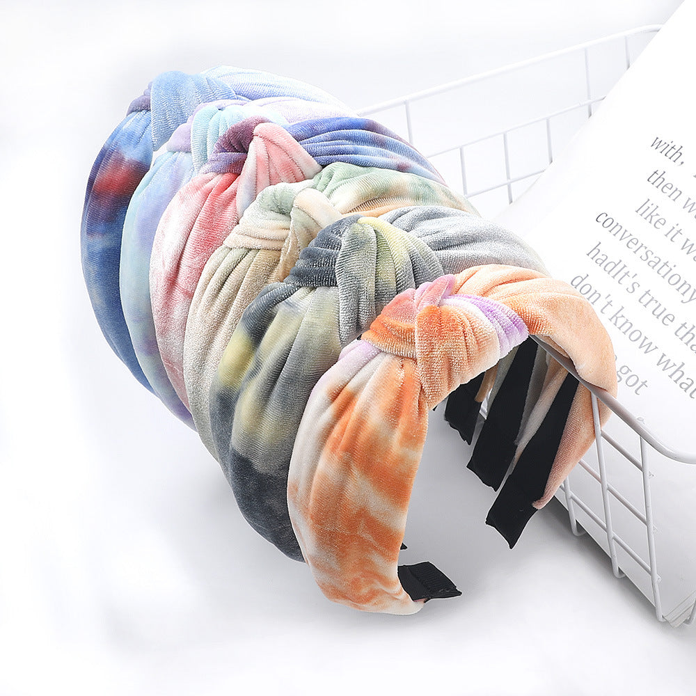Fabric Headband Tie-dyed Velvet Knotted Headband Thickened