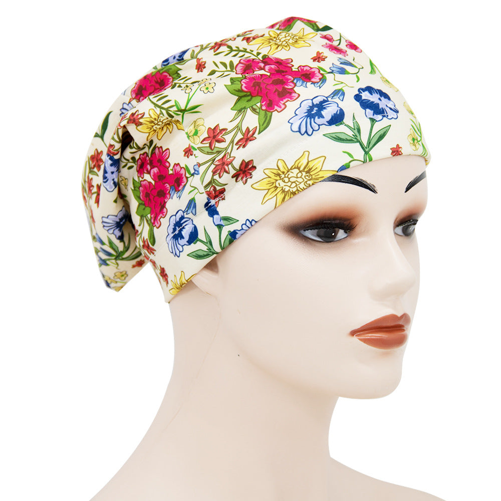 Elastic Cotton Printed Double-layer Lining Satin Nightcap