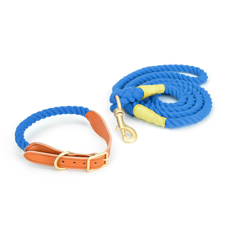 Pet Cowhide Woven Cotton Rope Dog Leash