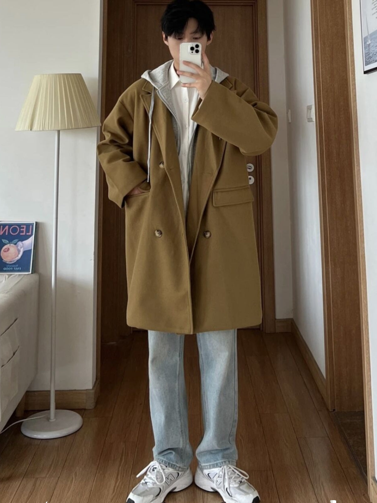 Men's False Two-piece Patchwork Hooded Loose Coat