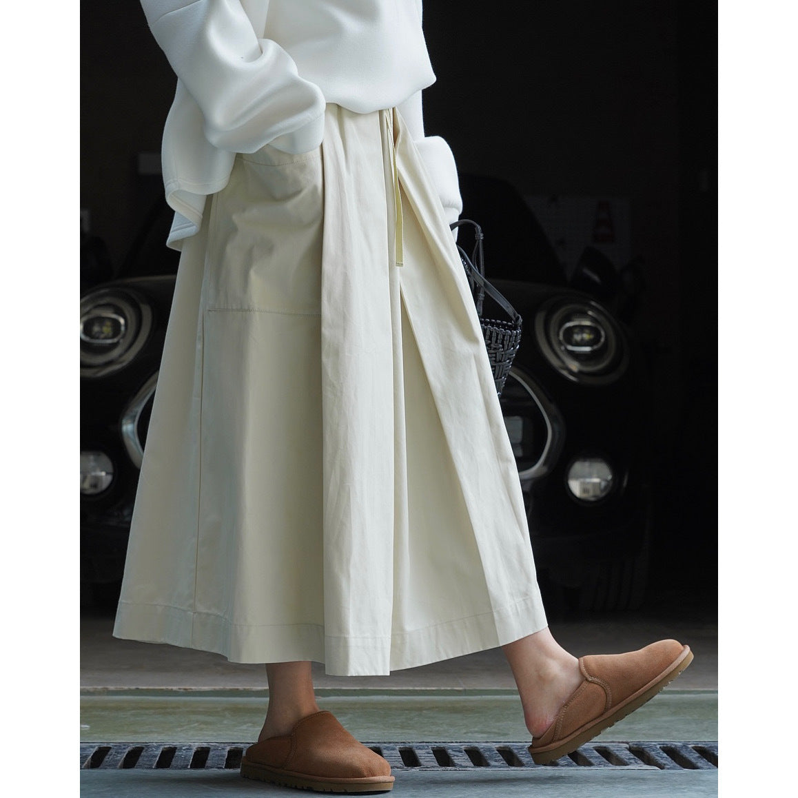 Workwear Casual High Waist Drawstring Elastic Pocket Ladies Skirt