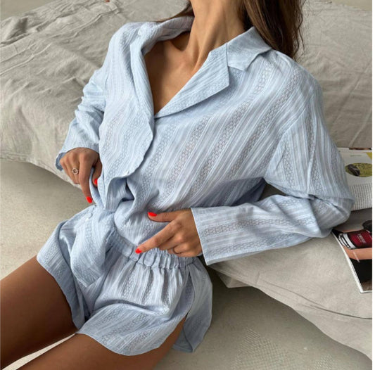 Womens Fashion Solid-Colored Shorts And Shirt Set