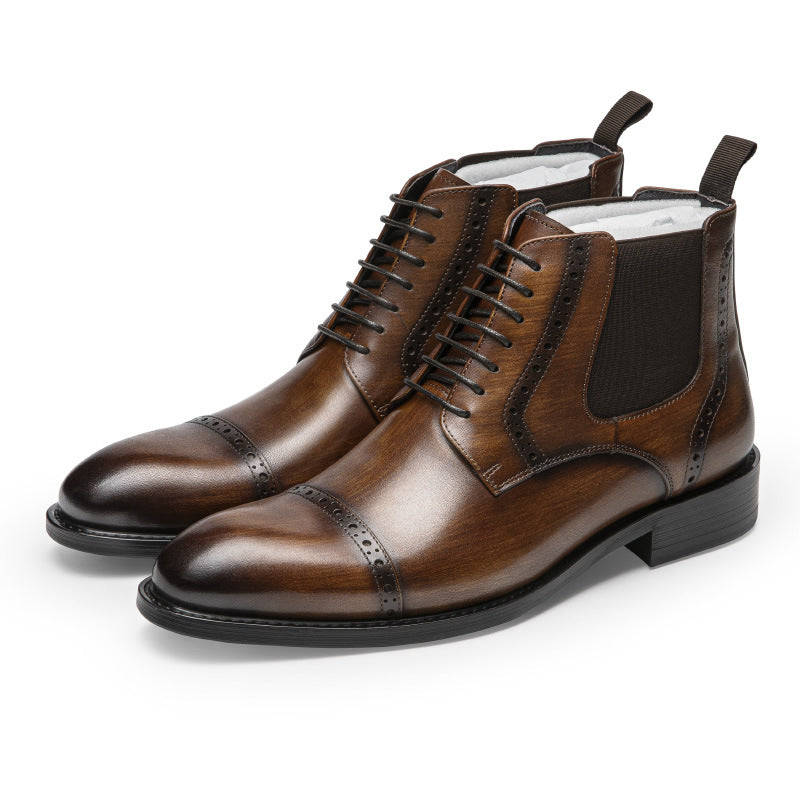 Men's Pointed Toe Retro Martin Boots Top Layer Cowhide