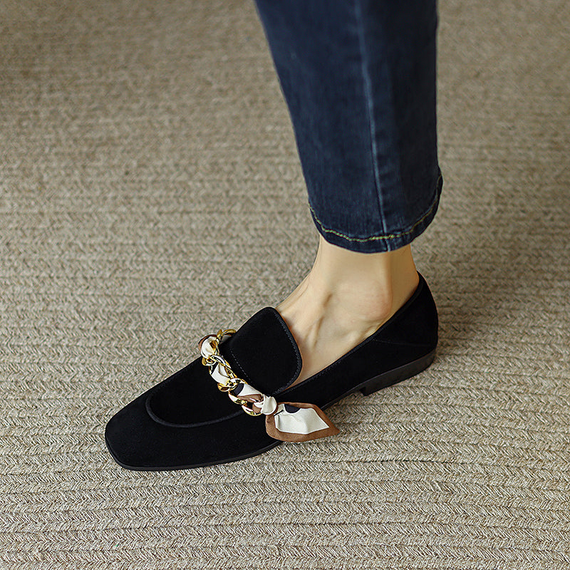 Vintage Soft Leather Slip-On Square Toe Loafer Flats