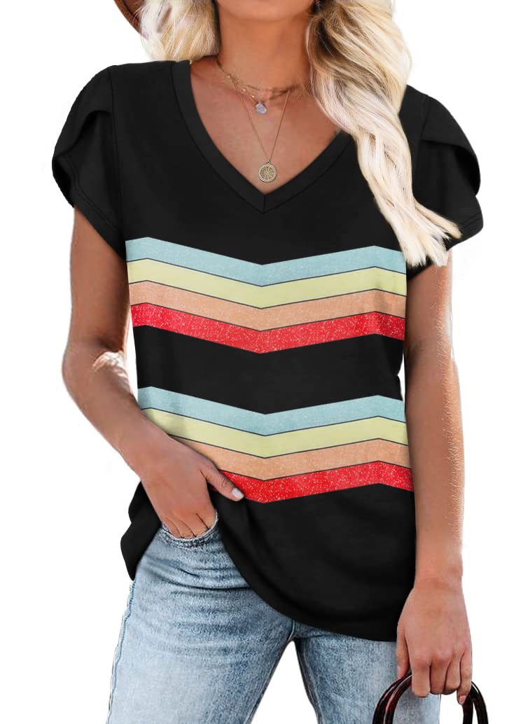 Tie Dyed Floral V-neck Loose Women's T-shirt