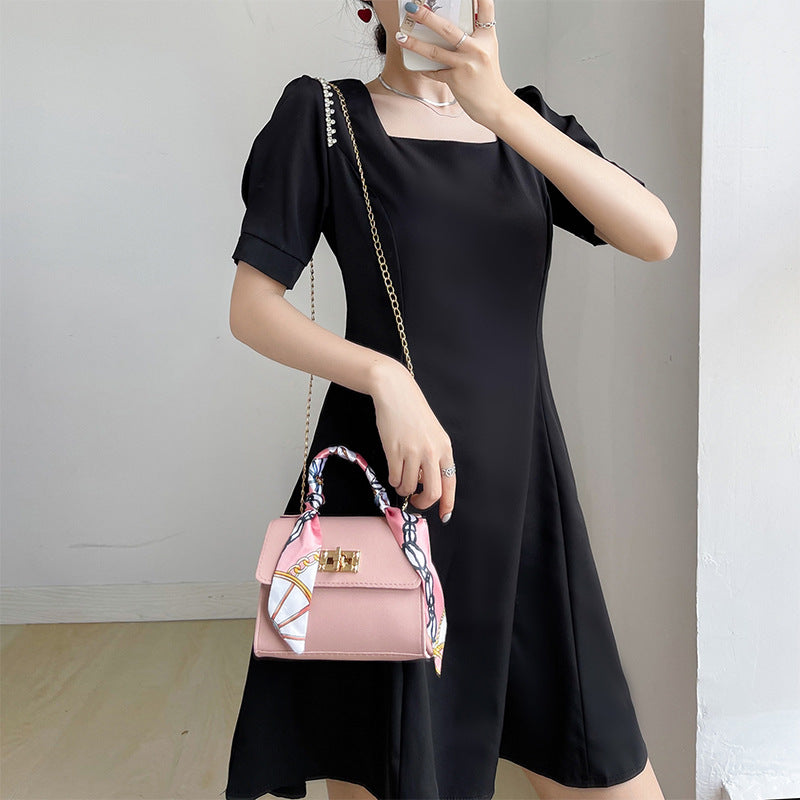 Women's Niche Versatile Candy-colored Handbag With Silk Scarf Crossbody Strap