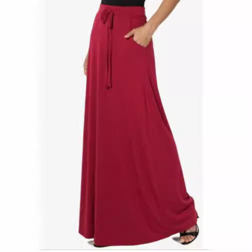 Versatile Solid-Color Drawstring Skirt For Women