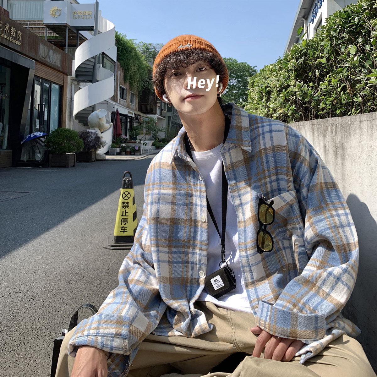 Early Autumn Long Sleeves Woolen Plaid Shirt For Men