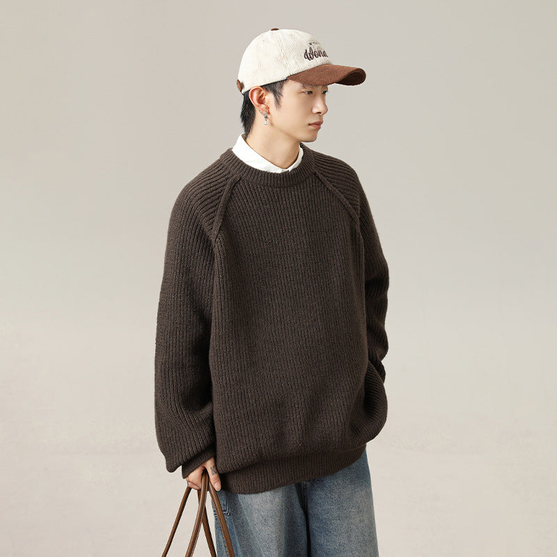 Three-dimensional Shoulder Line Design Round Neck Texture Thick Needle Sweater