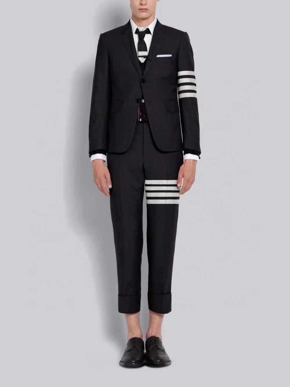 Men's Ladies Couple White Four-bar Suit Suit Trousers Wool Blended British Style Business Suit