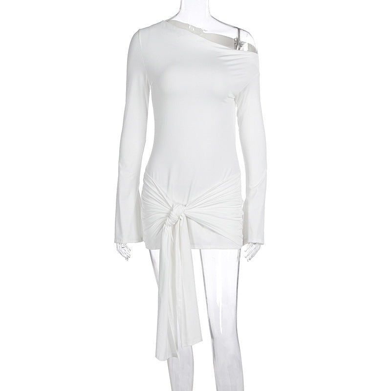 Elegant And Fashionable Solid-color Womens Off-shoulder Waist-cinching Dress