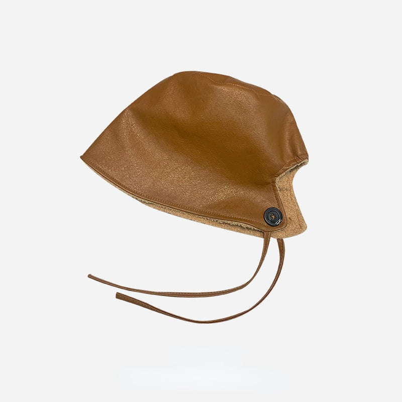 Lace Up Basin Hat With Rear Split PU Leather