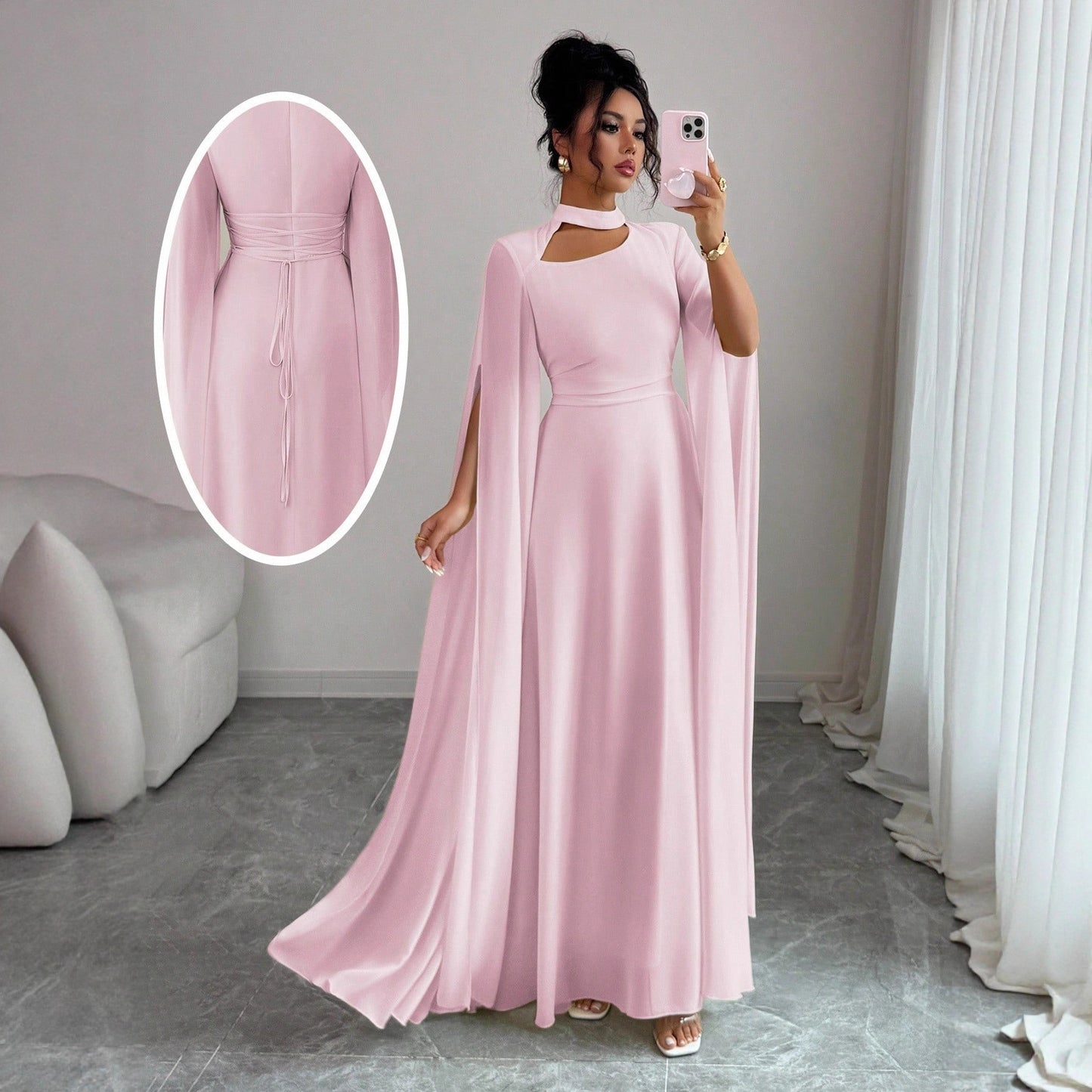 Womens Lace-Up Cloak Fit-and-Flare Dress