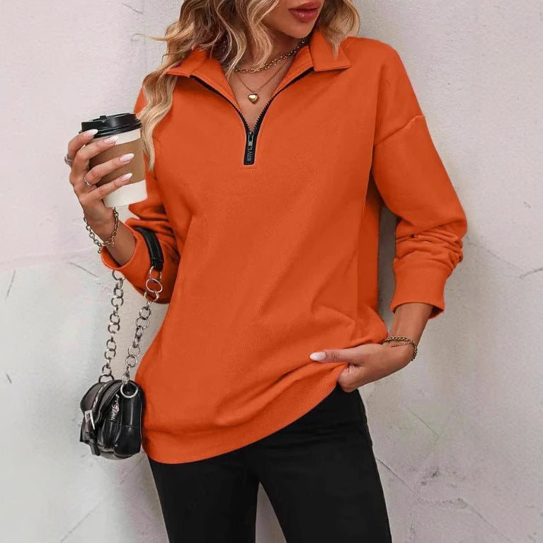Damemode Halvlangærmet Lynlås Sweatshirt Modepullover