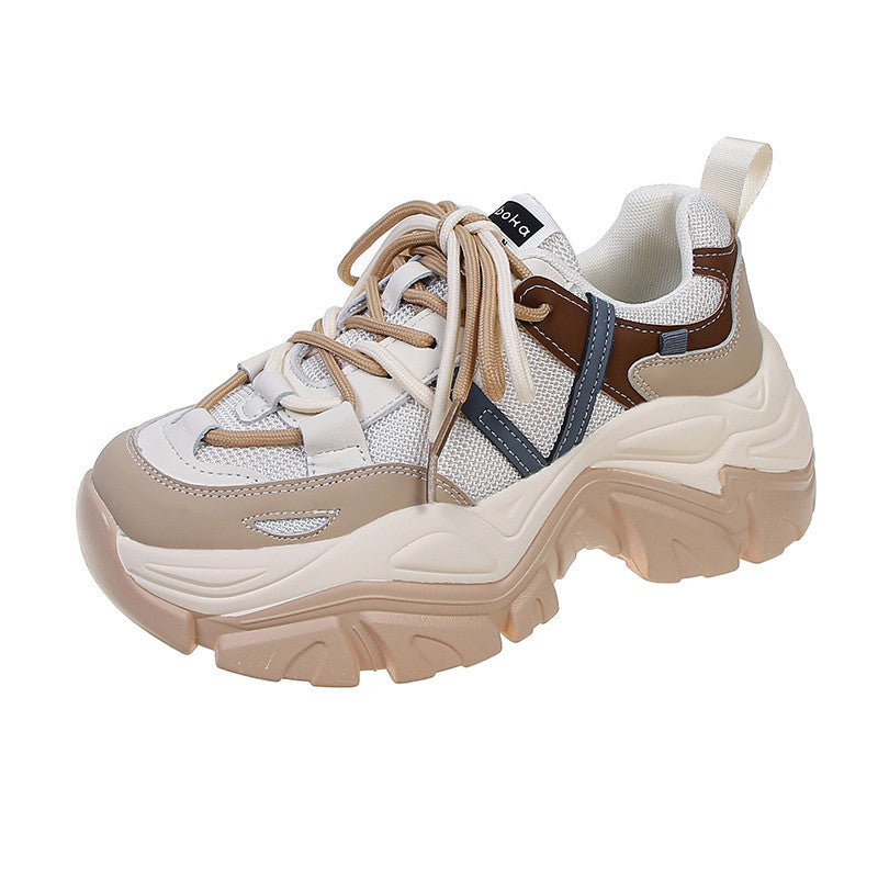 Leather Women's Thick Sole Single Mesh Breathable Casual Sneakers