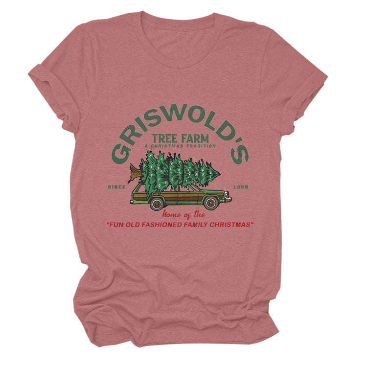 Christmas Tree Letters Fashion Short-sleeved Christmas Round Neck Women's T-shirt