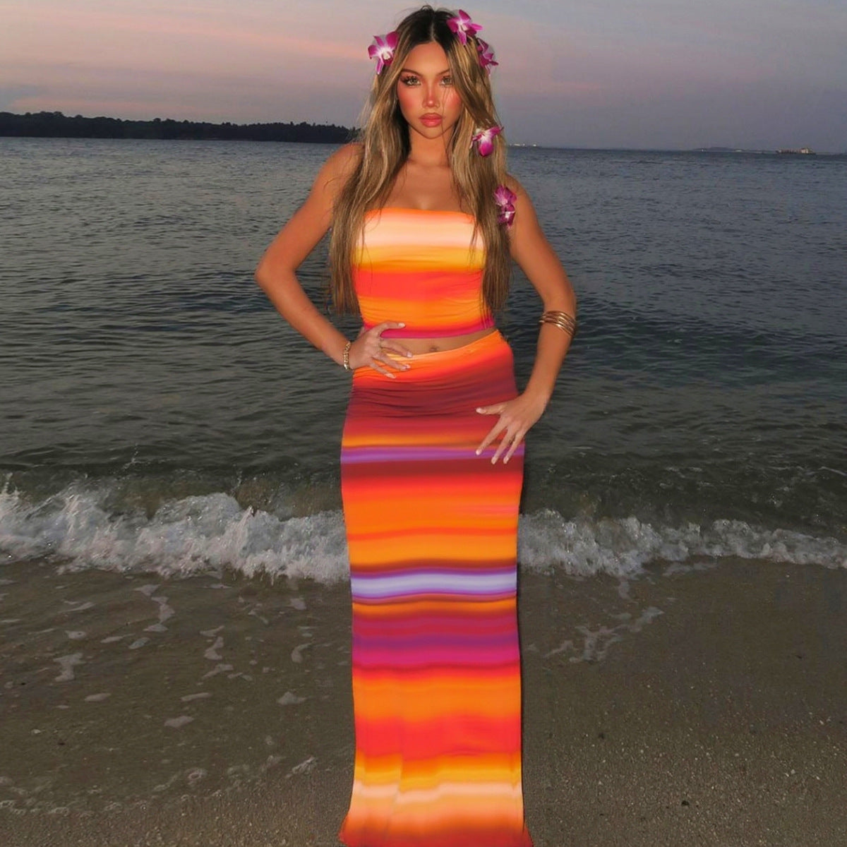 Tube Top And Figure-hugging Skirt Set