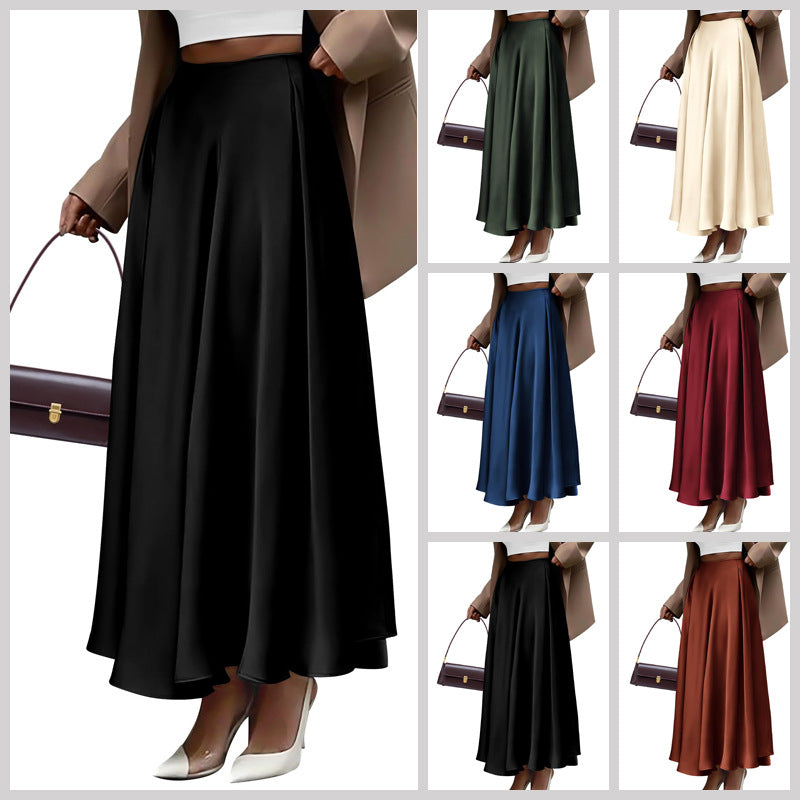 Solid Color High Waist Long Skirt Elegant Plus Size Skirt Women
