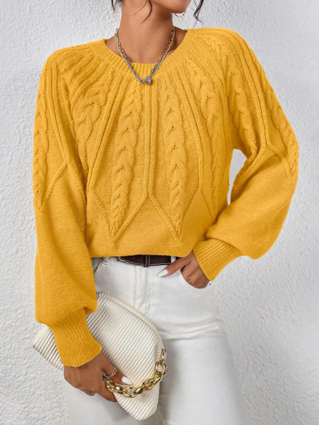 Round Neck Knitted Sweater Female Twist Thread Solid Color Versatile Casual Top