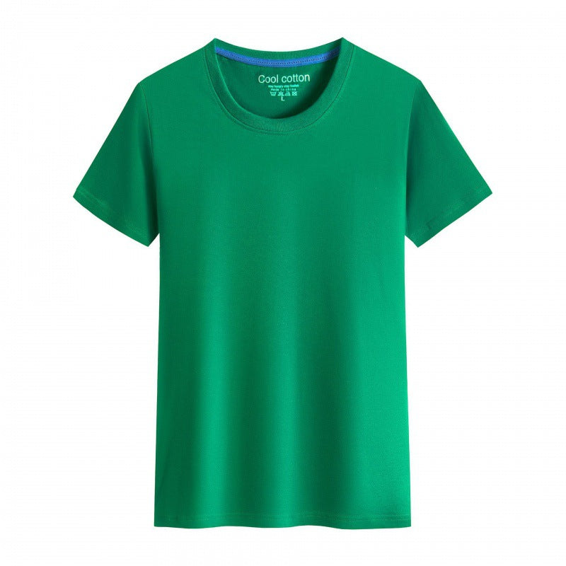 Herre- og dame-ensfarvet bomulds-T-shirt med rund hals til sommer