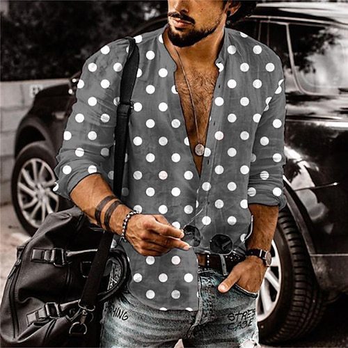 Polka-dot Loose-fitting Long Sleeve Printed Shirt