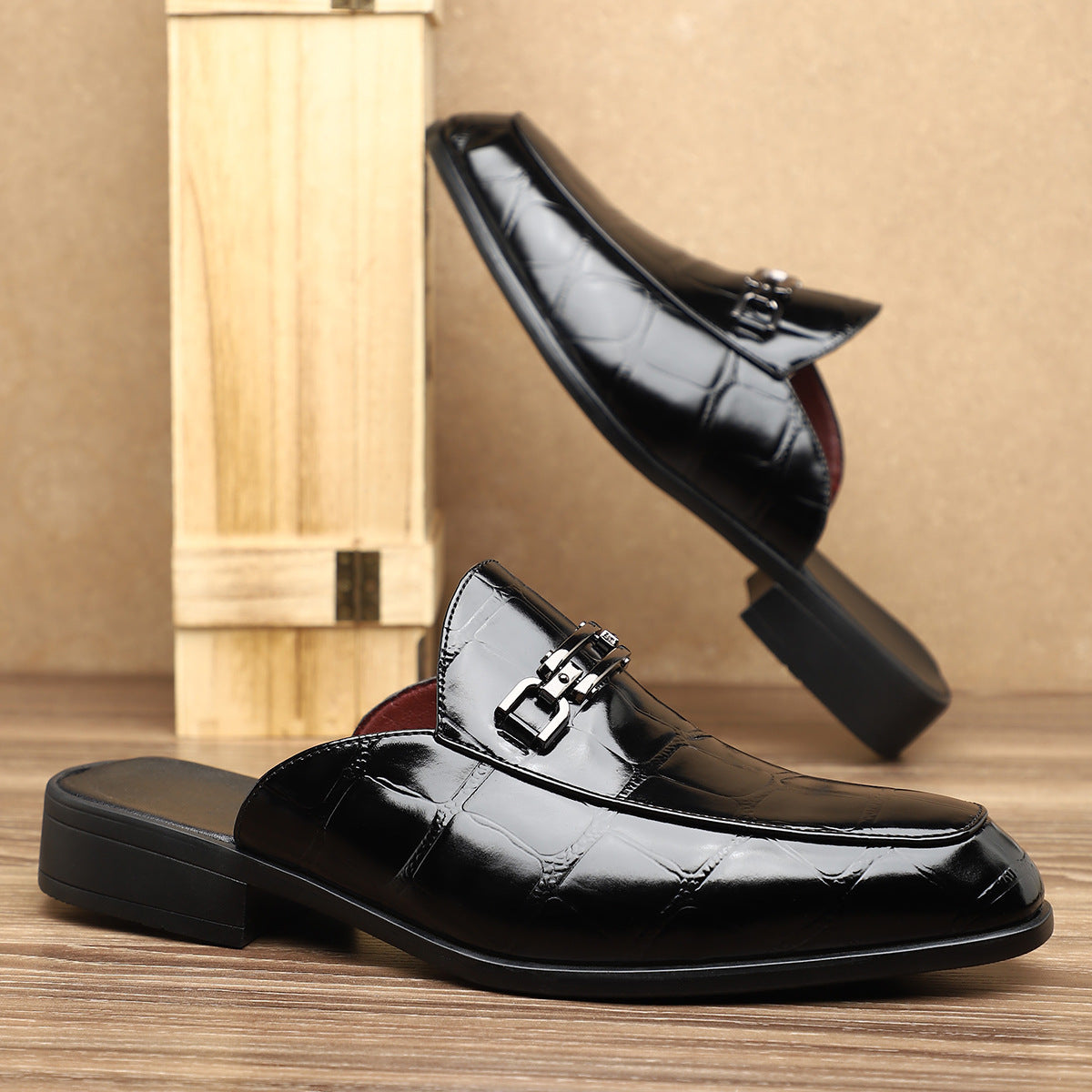 Men's Casual Leather Slippers Without Heel