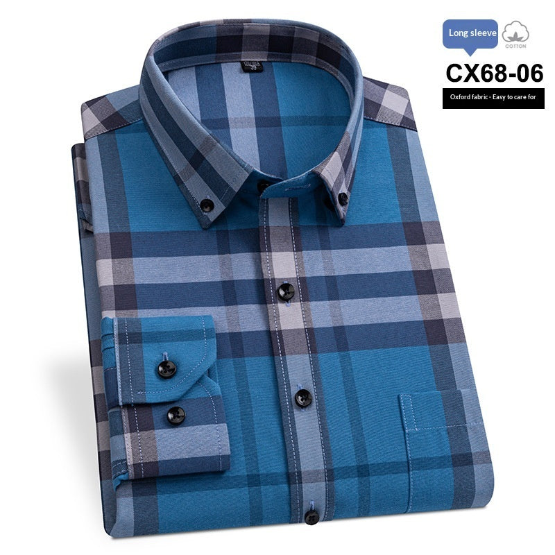 Mens Slim-fit Cotton Oxford Striped Business Shirt With Pockets