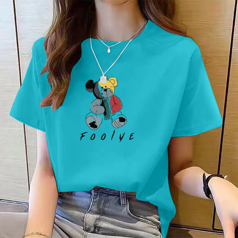 Women's Cute Bear Plus Size Cotton Short Sleeve T-shirt