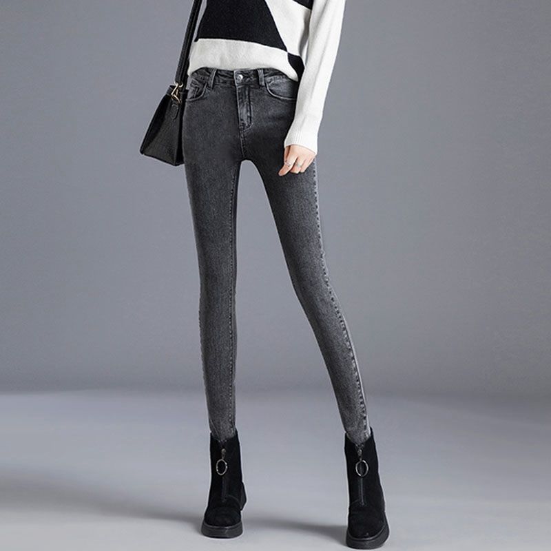 Fleece-lined Womens High-waisted Slim-fit Jeans