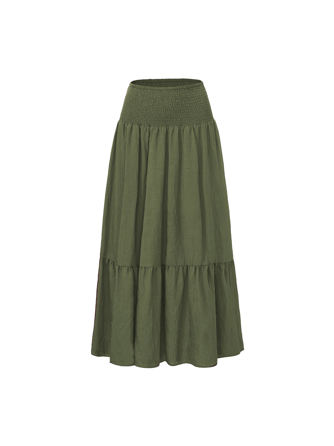 High-waisted Pleated Elastic Waist Skirt Solid Color With Pockets A-line Silhouette