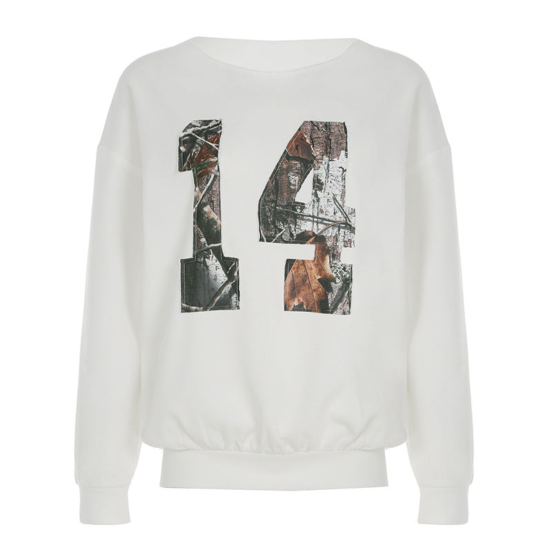 Europæisk og amerikansk mode lappet flosset leopardprint digital sweater