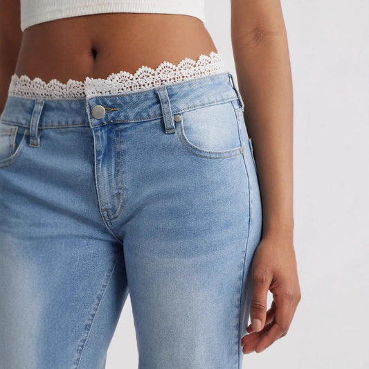 Fede stretch-denimjeans til kvinder med blondekant