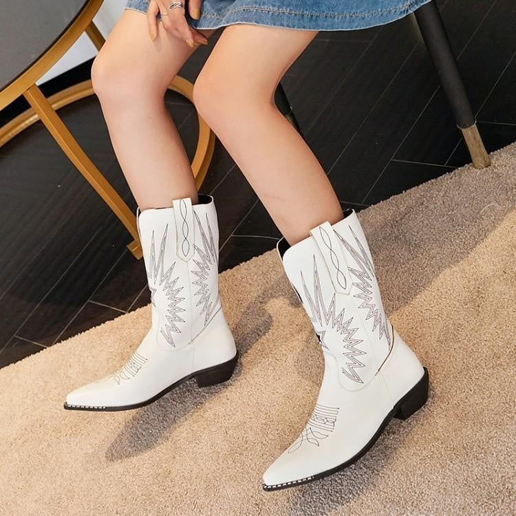 Autumn Winter Retro Dr Martens Boots Women's Mid Heel Boots Embroidery Thread