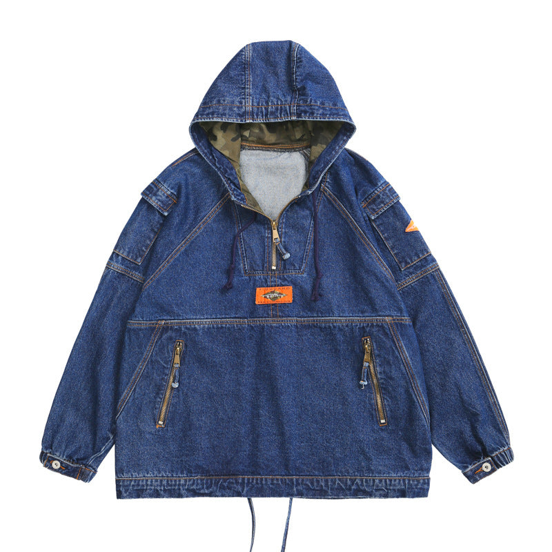 Denim Jacket Hooded Washed Casual Top
