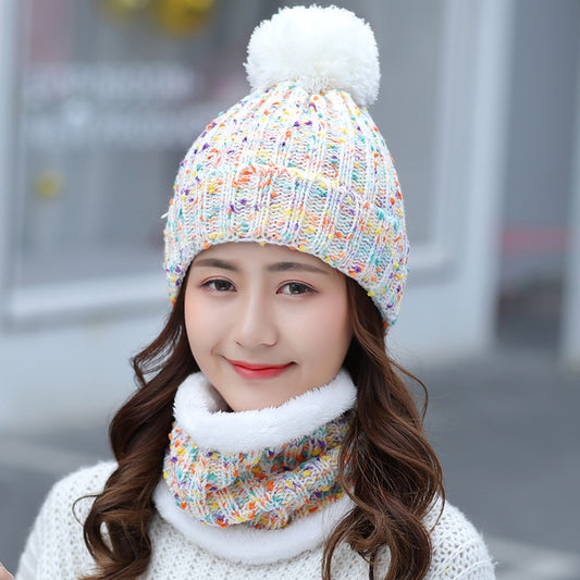 Ladies Winter Sweet And Cute Scarf Suit Knitted Hat