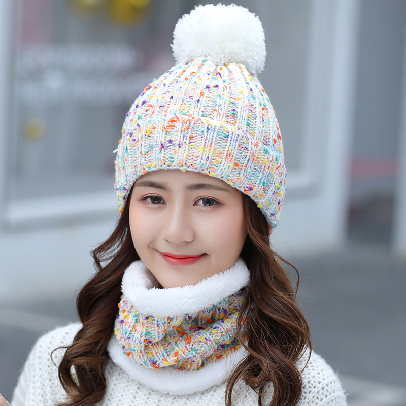 Ladies Winter Sweet And Cute Scarf Suit Knitted Hat