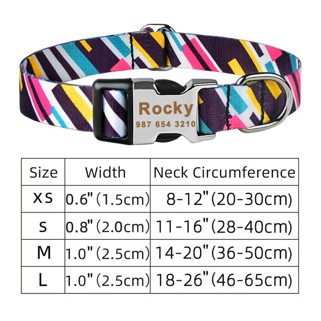 Adjustable Nylon Custom Dog Collar Free Engraved Name ID Tag