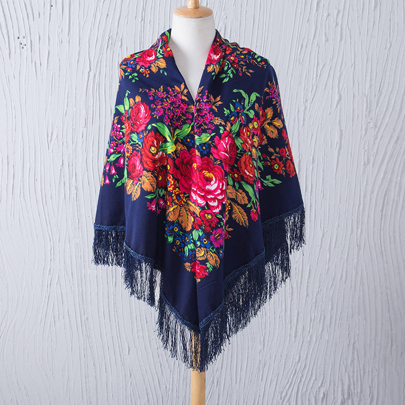 National Style Shawl Printed Tassel Warm Large Square Scarf