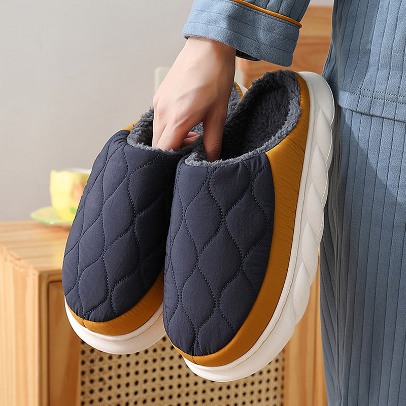 Plaid Down Slippers Warm Winter House Shoes